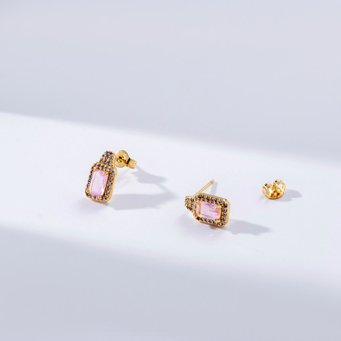 1 Pair Korean Style Square Plating Inlay Copper Zircon 18K Gold Plated Hoop Earrings