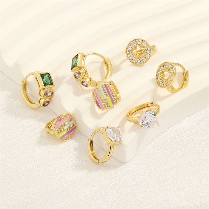 1 Pair Elegant Luxurious Pentagram Square Heart Shape Plating Inlay Copper Zircon 18K Gold Plated Earrings
