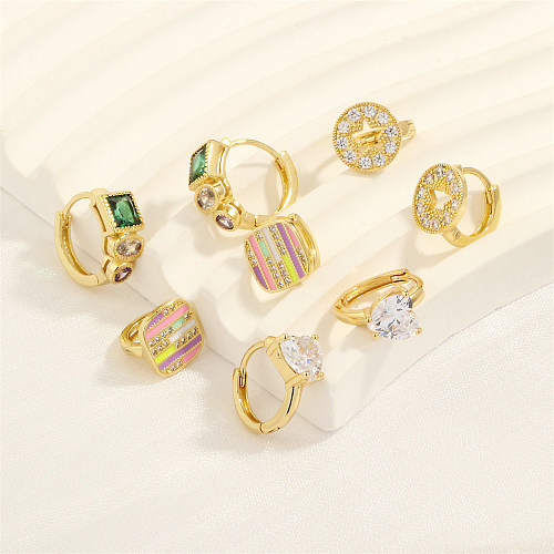 1 Paar elegante, luxuriöse Pentagramm-Ohrringe in quadratischer Herzform mit Kupfer-Zirkon-Inlay und 18-Karat-Vergoldung