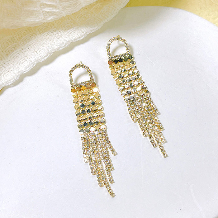 1 Pair Elegant Korean Style Geometric Tassel Copper Drop Earrings