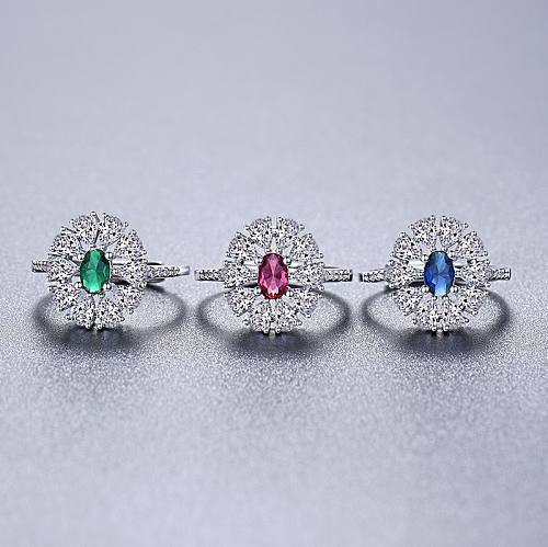 Anéis de cristal embutidos de cobre ovais de estilo simples