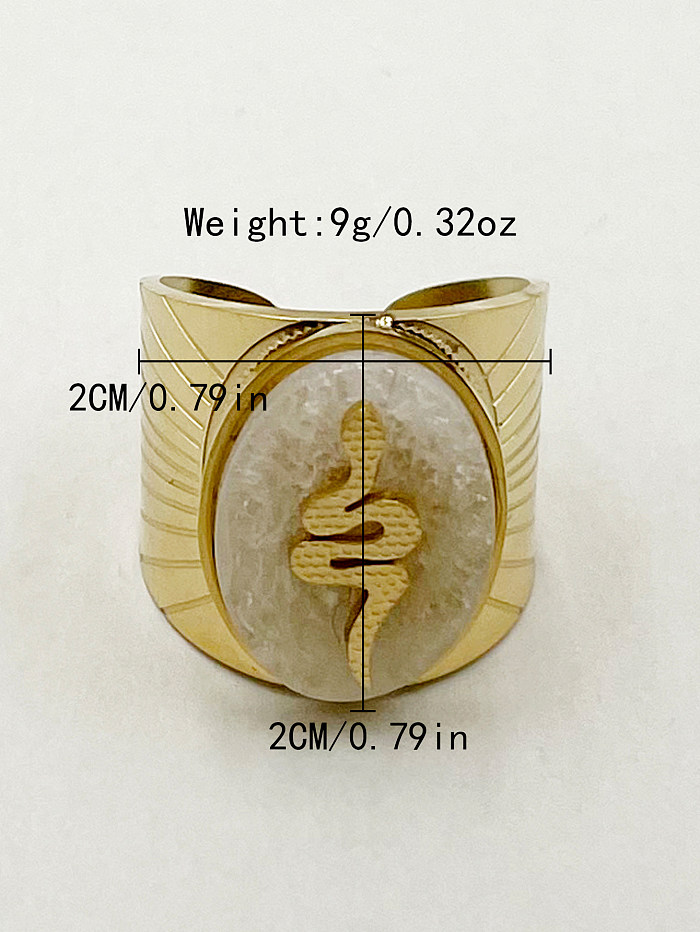 Lässige offene Ringe im Vintage-Stil mit Schlangen-Edelstahl-Beschichtung, Muschel-Intarsien und vergoldeten offenen Ringen