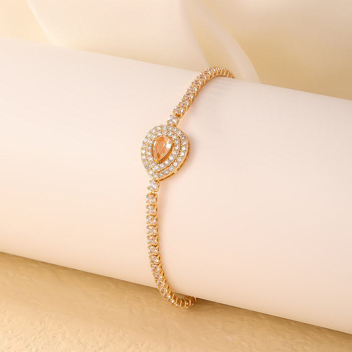 Vintage Style Simple Style Water Droplets Copper Plating Inlay Zircon Gold Plated Bracelets Earrings