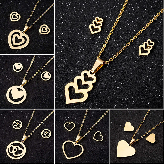 Fashion Heart Shape Stainless Steel Plating Jewelry Set 2 Pieces