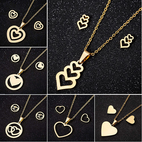 Fashion Heart Shape Stainless Steel Plating Jewelry Set 2 Pieces