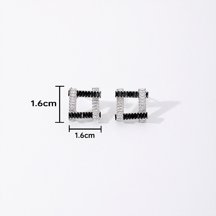 1 Pair Cool Style Shiny C Shape Round Square Inlay Copper Zircon Ear Studs