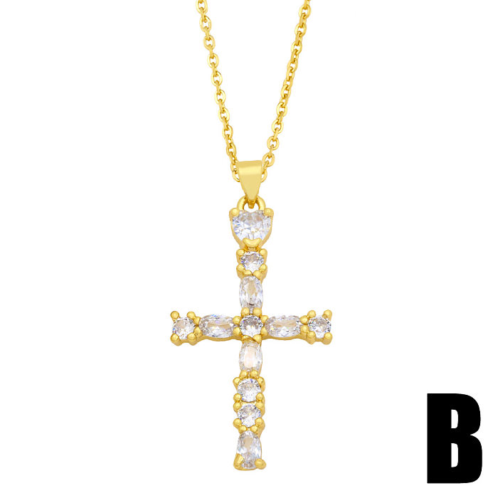 Europäische und amerikanische Kreuz-Halskette mit vollem Diamant-Anhänger, Kupfer-Halskette