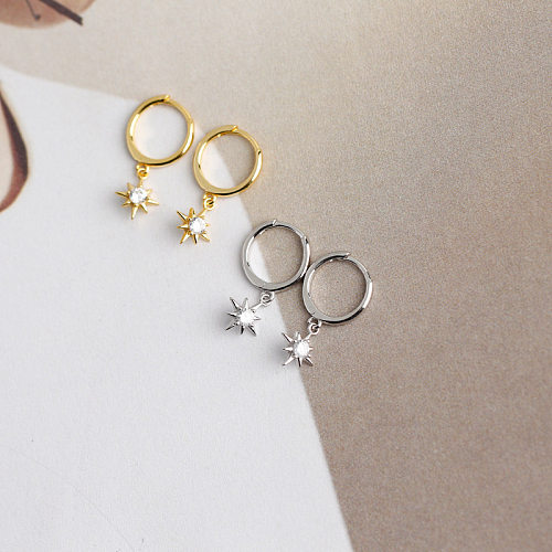 1 paire de boucles d'oreilles pendantes en cuivre et Zircon plaqué or et argent, Style Simple, incrustation de placage solaire