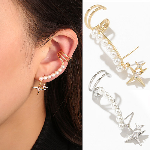 1 Piece Sweet Star Copper Plating Inlay Pearl Zircon Ear Clips