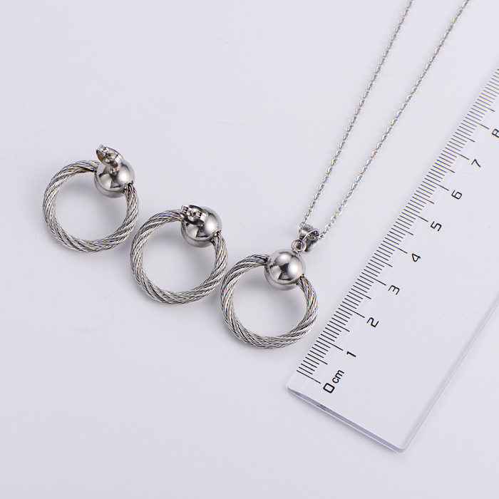 Conjunto de brincos de colar estilo coreano com pingente redondo joias por atacado