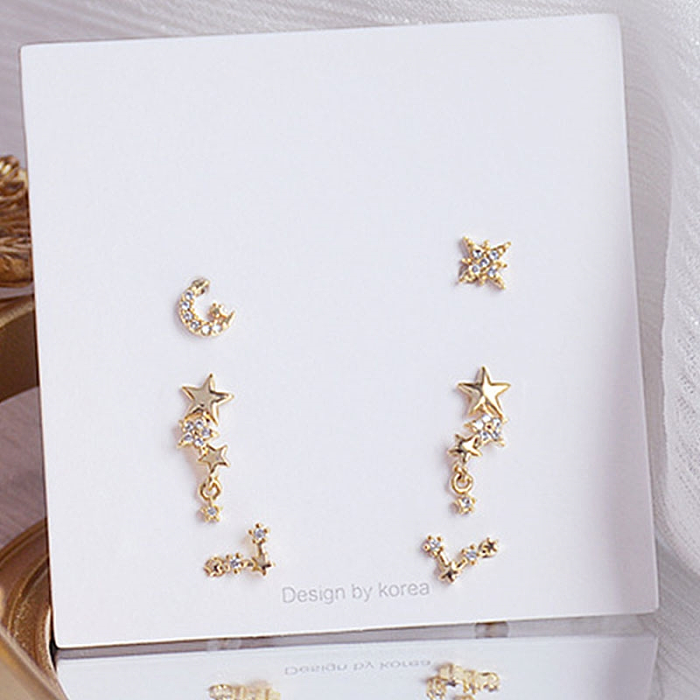 Shiny Cross Round Star Plating Inlay Copper Zircon 18K Gold Plated White Gold Plated Earrings
