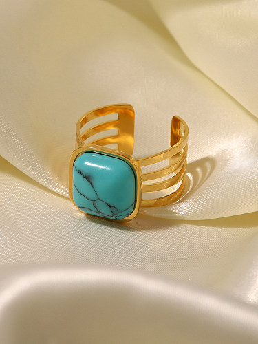 Simple Style Gem Stainless Steel Plating Turquoise Open Ring 1 Piece