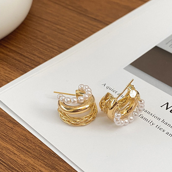 1 par de brincos de orelha banhados a ouro de cobre com revestimento geométrico de estilo moderno