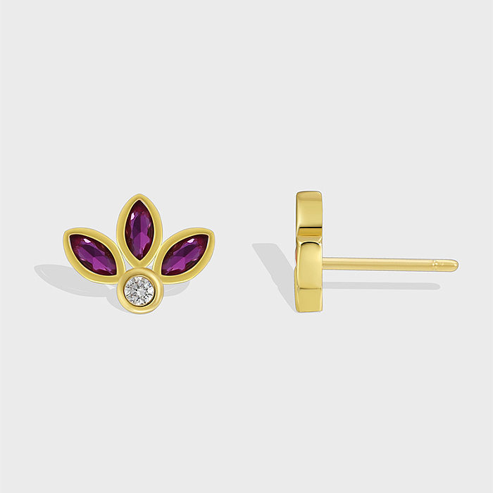1 Pair Simple Style Commute Leaf Plating Inlay Copper Zircon 18K Gold Plated Ear Studs