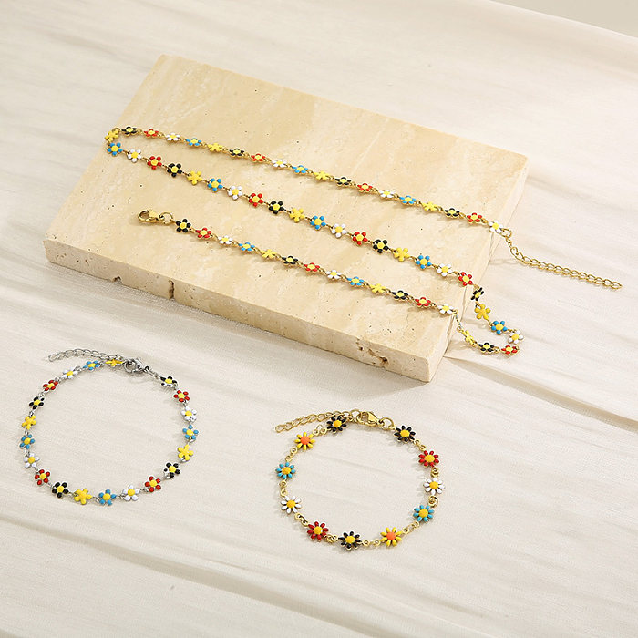 Basic Cross Daisy Stainless Steel Plating Bracelets Necklace