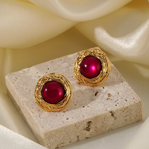 1 Pair Simple Style Round Plating Inlay Copper Resin 18K Gold Plated Ear Studs