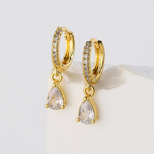 Fashion Water Droplets Copper Gold Plated Zircon Drop Earrings 1 Pair