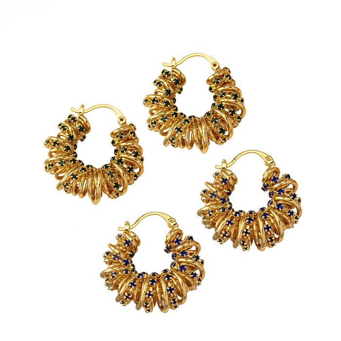 1 Pair Casual Simple Style Round Plating Inlay Brass Zircon Earrings