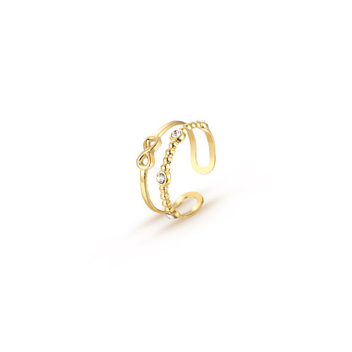 IG Style Geometrischer Infinity-Edelstahl mit 18 Karat vergoldetem Zirkon, offener Ring in großen Mengen
