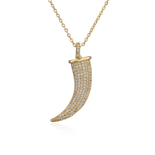 Fashion White Oil Dripping Copper Micro-inlaid Zircon Horn Pendant Necklace
