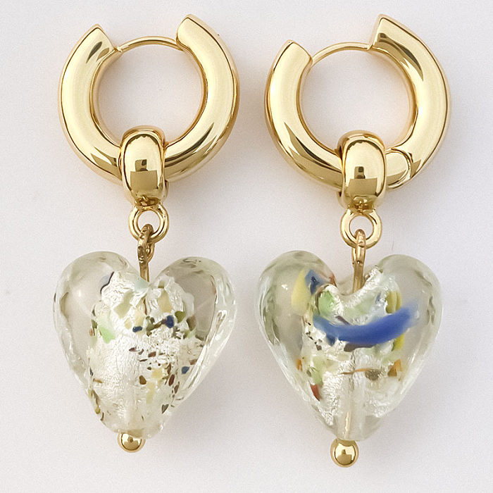 1 Paar Retro-Ohrringe in Herzform mit Inlay aus Kupfer und künstlichem Kristall