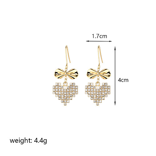 1 Pair Simple Style Commute Letter Heart Shape Bow Knot Plating Inlay Copper Crystal Glass Zircon 14K Gold Plated 18K Gold Plated Earrings