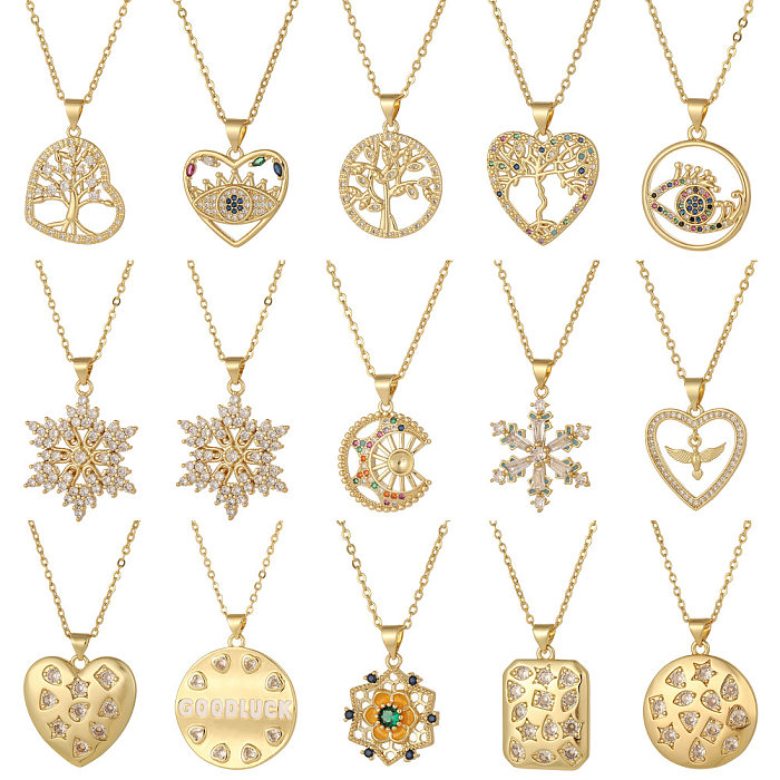 Collar con colgante de circón con incrustaciones de cobre, forma de corazón, letra geométrica Retro elegante