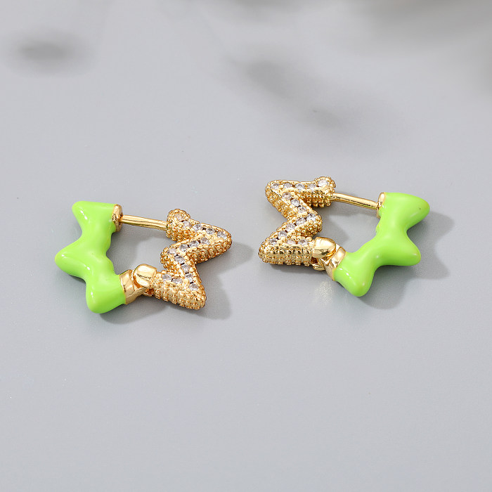 Nouveau Style mignon couleur bonbon étoile irrégulière dégoulinant d'huile cuivre incrusté Zircon boucles d'oreilles