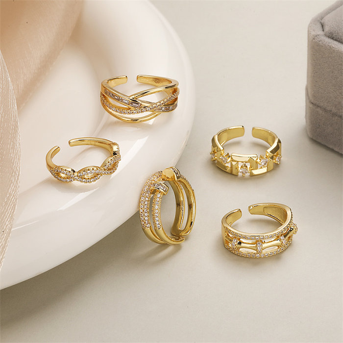 Anéis abertos luxuosos irregulares banhados a ouro do zircão do embutimento do chapeamento de cobre