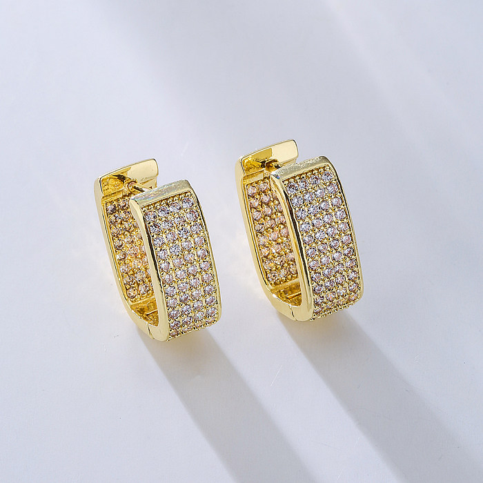 Fashion Geometric Copper Gold Plated Zircon Earrings 1 Pair