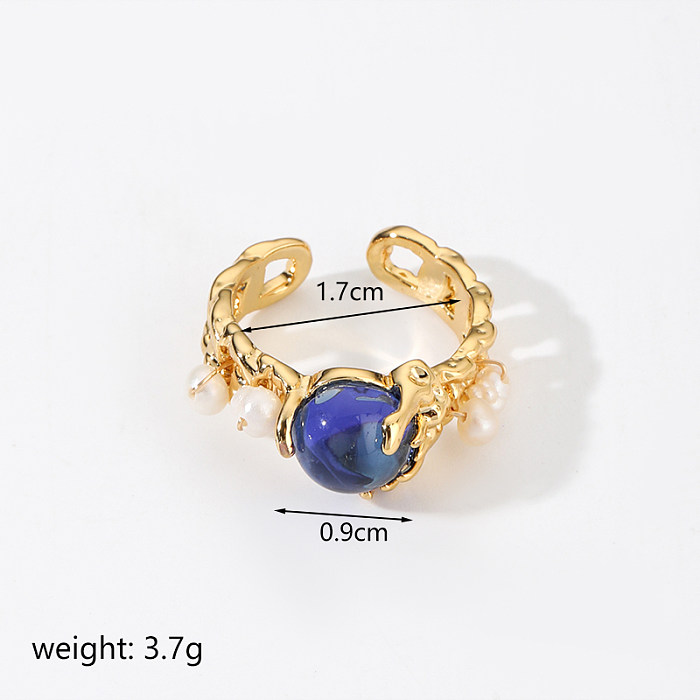 IG Style Round Copper Pearl Plating Inlay Zircon 18K Gold Plated Open Rings