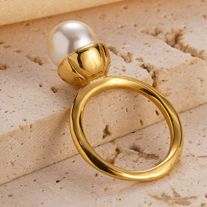 Férias casuais estilo moderno torção chapeamento de aço inoxidável incrustação pérolas artificiais zircão anéis banhados a ouro