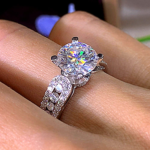 Moda novo casamento clássico quatro garras zircon cristal feminino proposta de noivado anel de cobre feminino