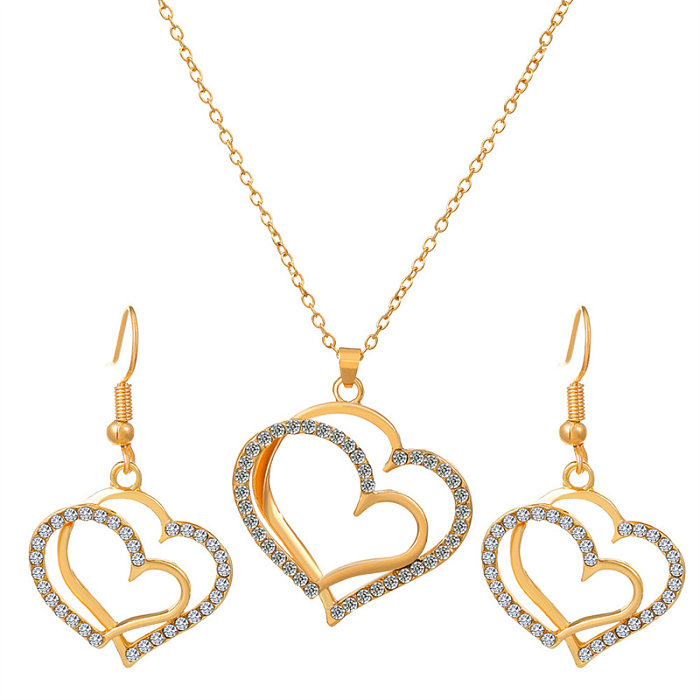 Collar de pendientes de mujer chapado en oro de 18 quilates con incrustaciones de cobre y diamantes de imitación con perlas brillantes para mujer de lujo