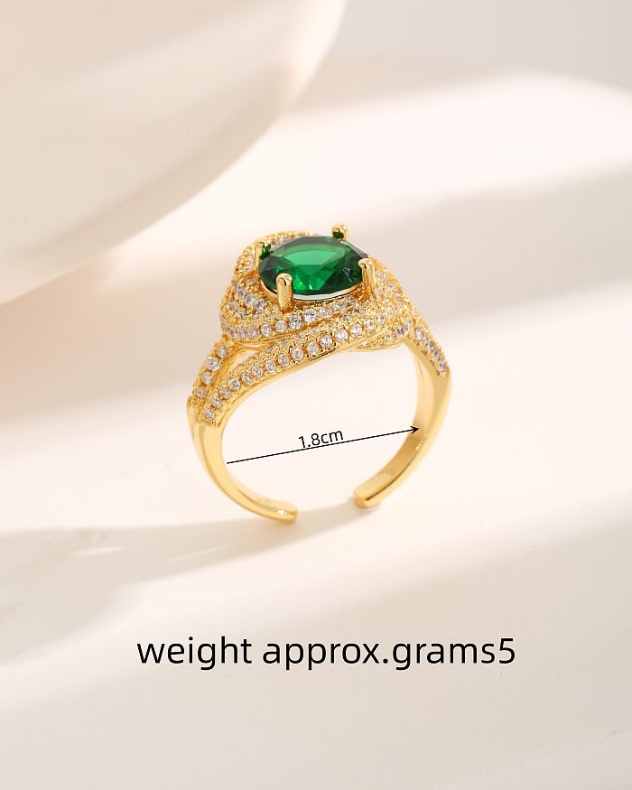 Estilo clássico estilo coreano redondo chapeamento de cobre incrustado zircão 18K anéis abertos banhados a ouro