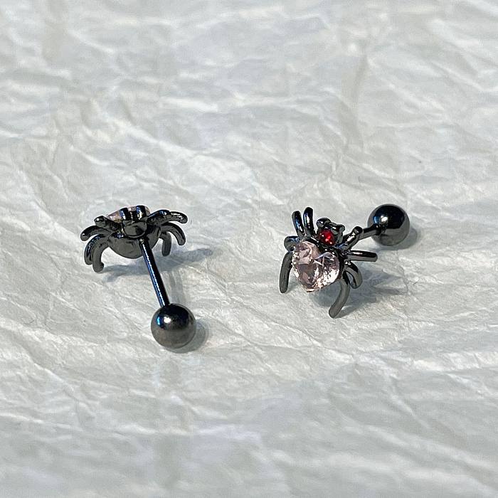 1 Pair INS Style Cool Style Heart Shape Spider Copper Inlay Zircon Ear Studs