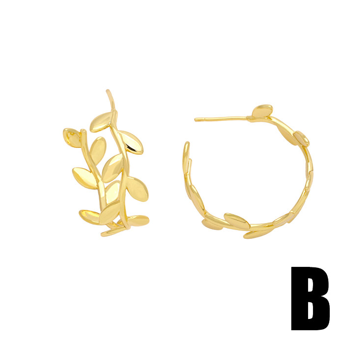1 Pair Y2K Streetwear Irregular Leaves Plating Copper 18K Gold Plated Ear Studs
