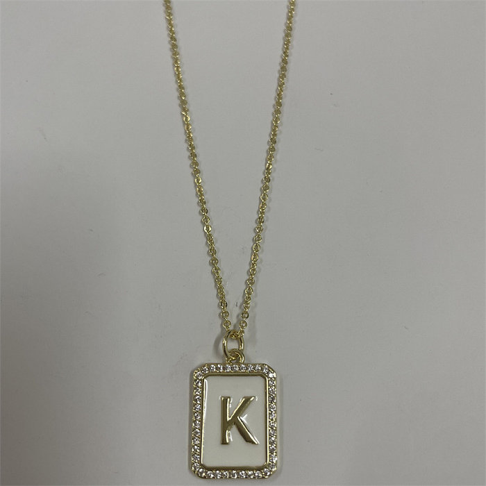 Simple Style Letter Rectangle Brass Plating Inlay Zircon 14K Gold Plated Pendant Necklace