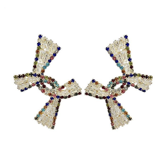 Boucles d'oreilles élégantes en cuivre et Zircon, Style IG, placage de nœud papillon