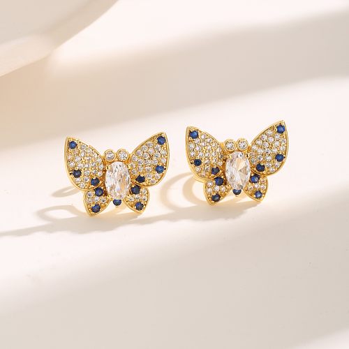 1 Pair Sweet Butterfly Plating Inlay Copper Zircon 18K Gold Plated Ear Studs