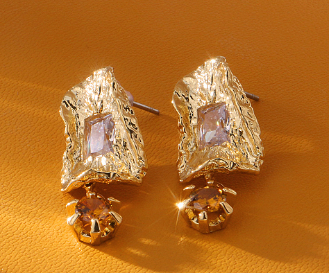 1 Pair Sweet Irregular Plating Inlay Copper Zircon Drop Earrings