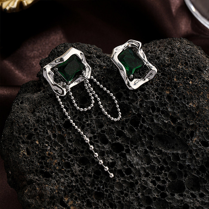 1 Pair Simple Style Solid Color Plating Inlay Copper Zircon Silver Plated Drop Earrings