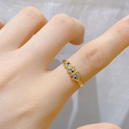 Fashion Exquisite Simple All-Match Special-Interest Design Colorful Zircon Gold Plated Love Heart-Shaped Ring Heartbreak Open Ring For Women