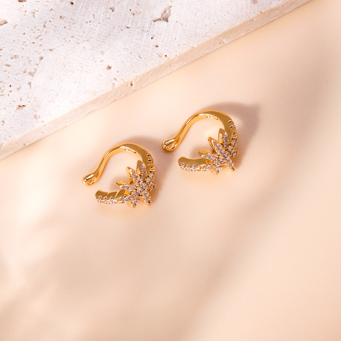 Fashion Hexagram Copper Ear Clips Gold Plated Zircon Copper Earrings 1 Pair