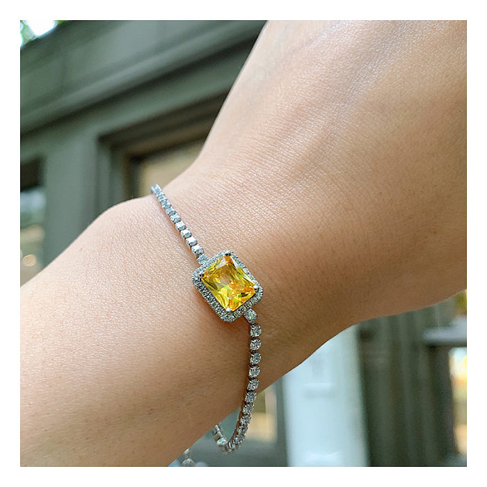 Retro-Quadrat-Kupfer-vergoldete Inlay-Zirkon-Armband-Halskette für Damen
