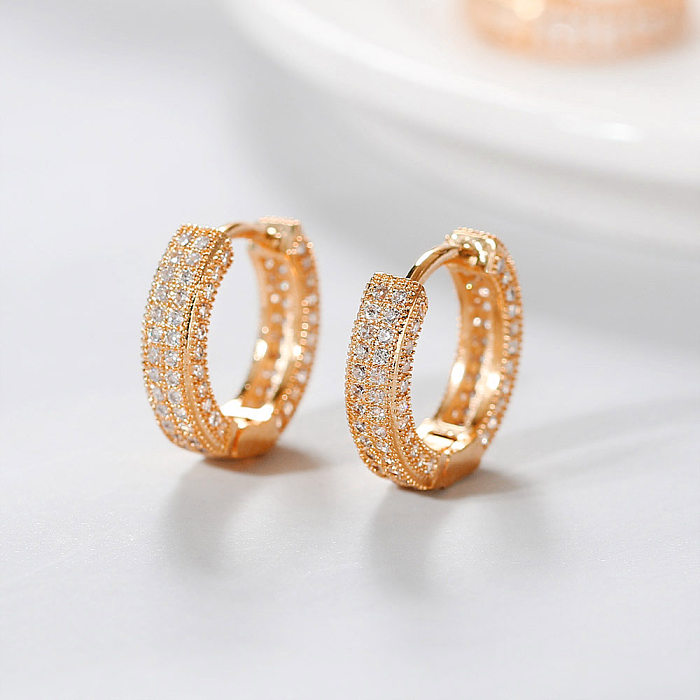 Fashion Circle Copper Inlay Zircon Earrings 1 Pair