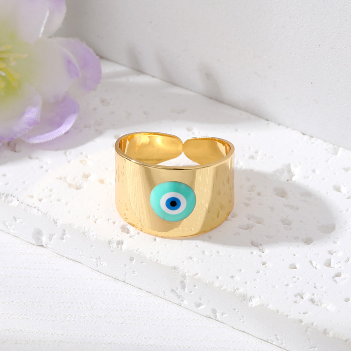 Simple Style Devil'S Eye Copper Enamel Open Ring