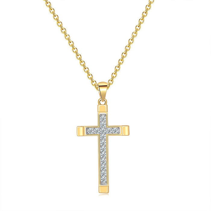 Modische Kreuz-Kupfer-Inlay-Zirkon-Halskette, 1 Stück