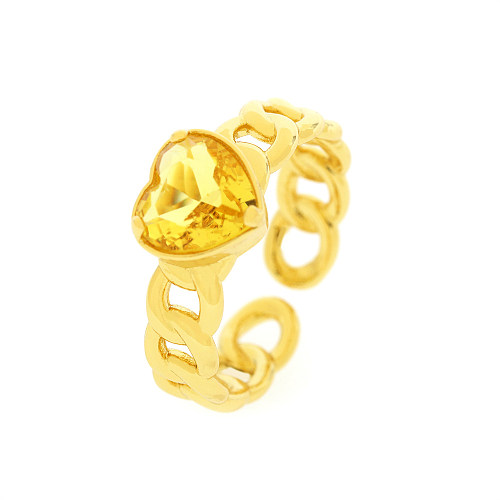 IG Style Retro Heart Shape Copper Plating Inlay Zircon 18K Gold Plated Open Rings