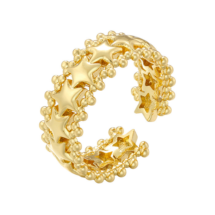 Casual elegante estilo simples pentagrama losango revestimento de cobre oco anel aberto banhado a ouro 18K